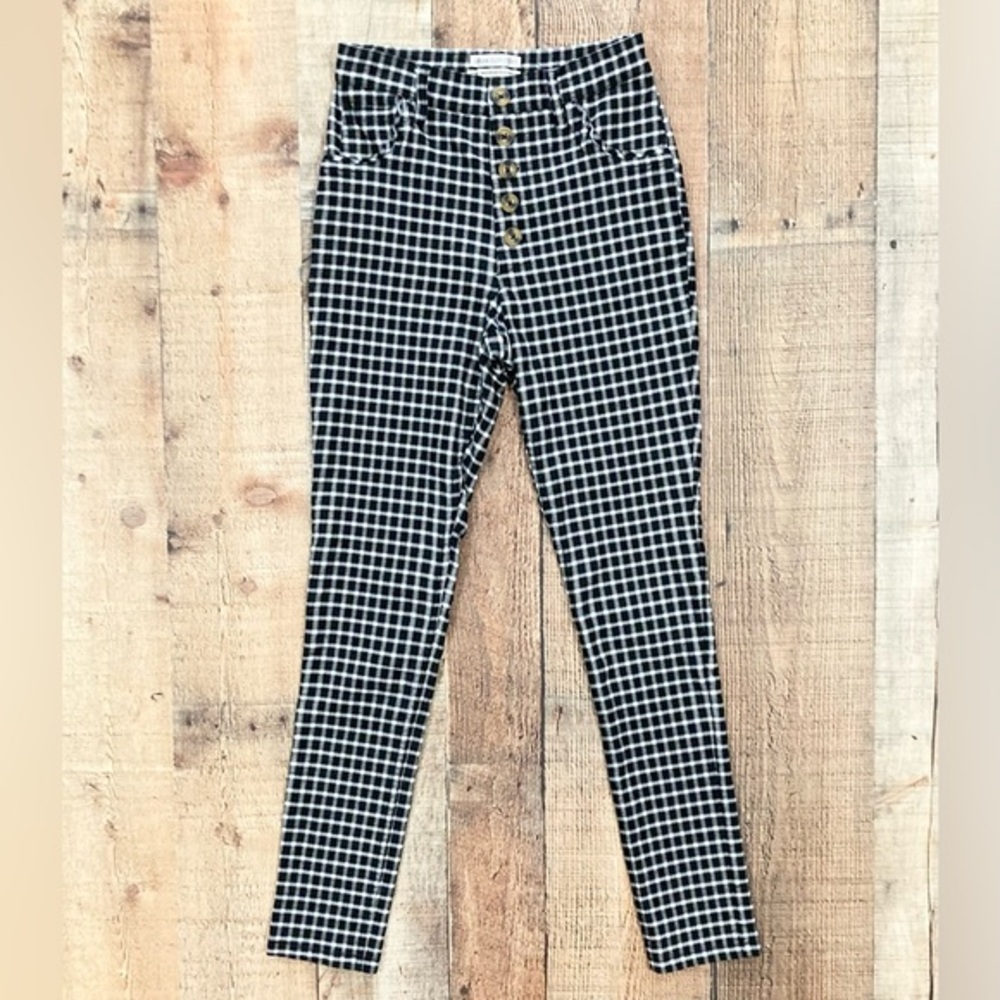 Urban Outfitters Gingham‎ High Rise Button Fly Skinny Pants Black White Size 4